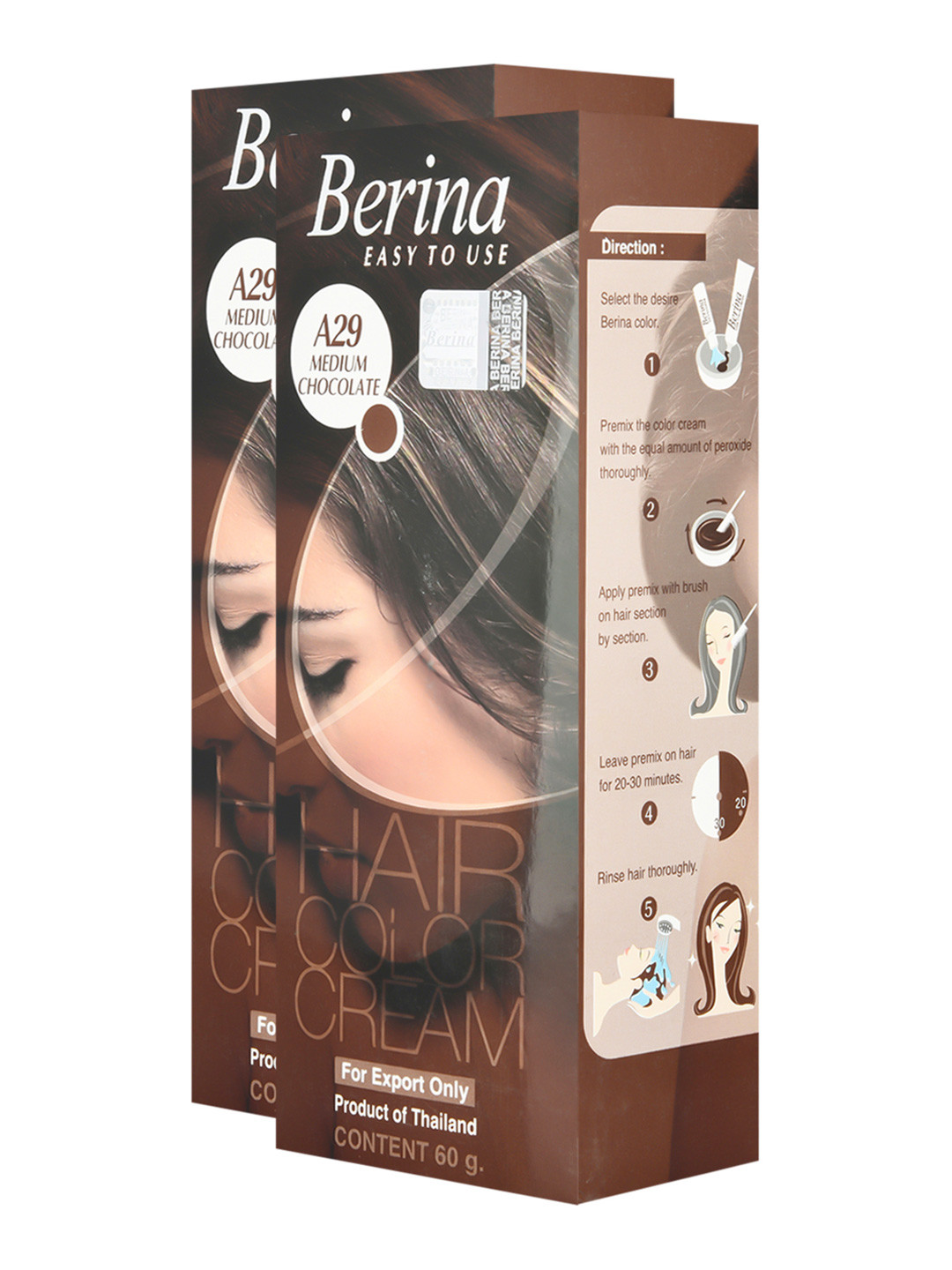 

Berina Pack of 2 Hair Color Cream A29 Medium Chocolate, Brown