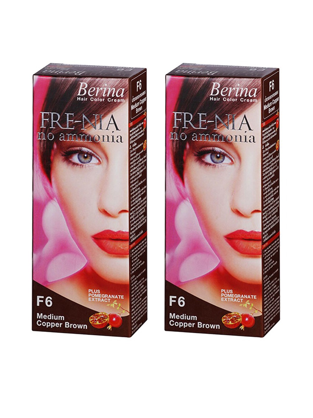

Berina Pack of 2 FRE-NIA Hair Color Cream F6 Medium Copper Brown