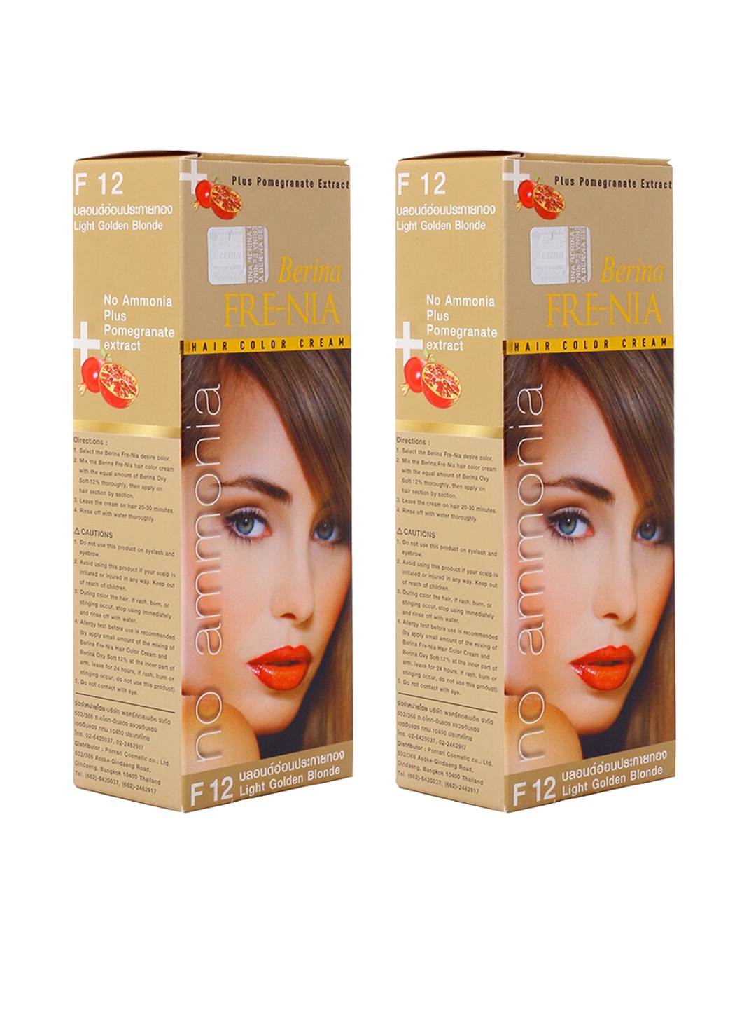 

Berina Pack of 2 FRE-NIA Hair Color Cream F12 Light Golden Blonde, Brown