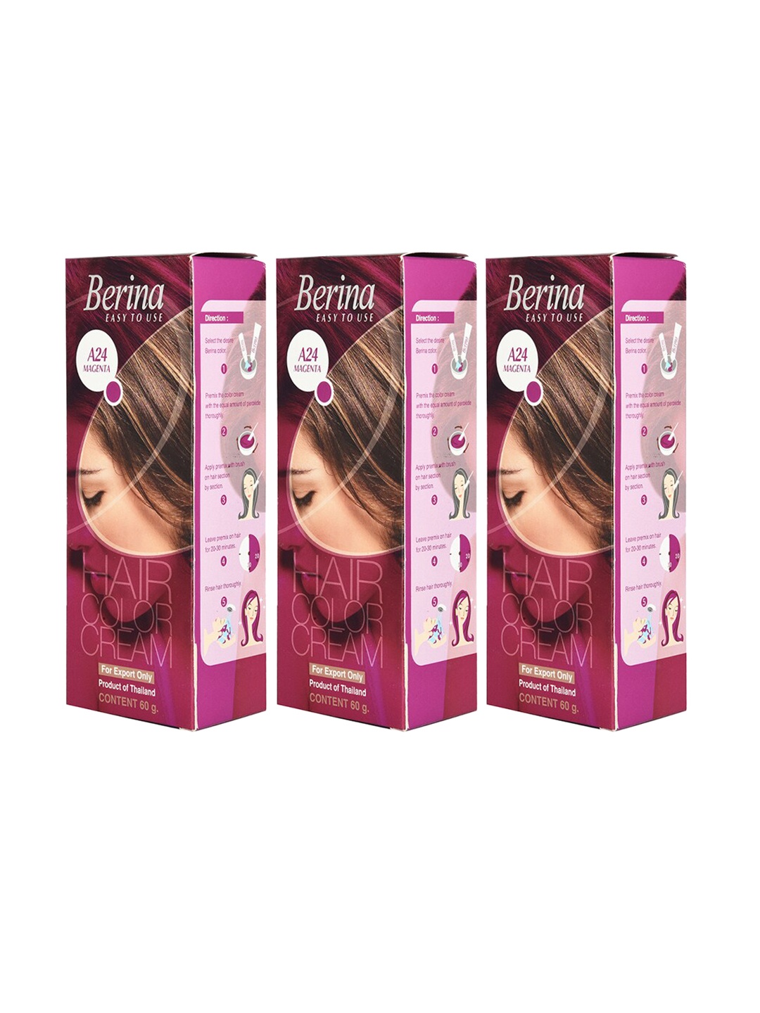 

Berina Pack of 3 Hair Color Cream A24 Magenta