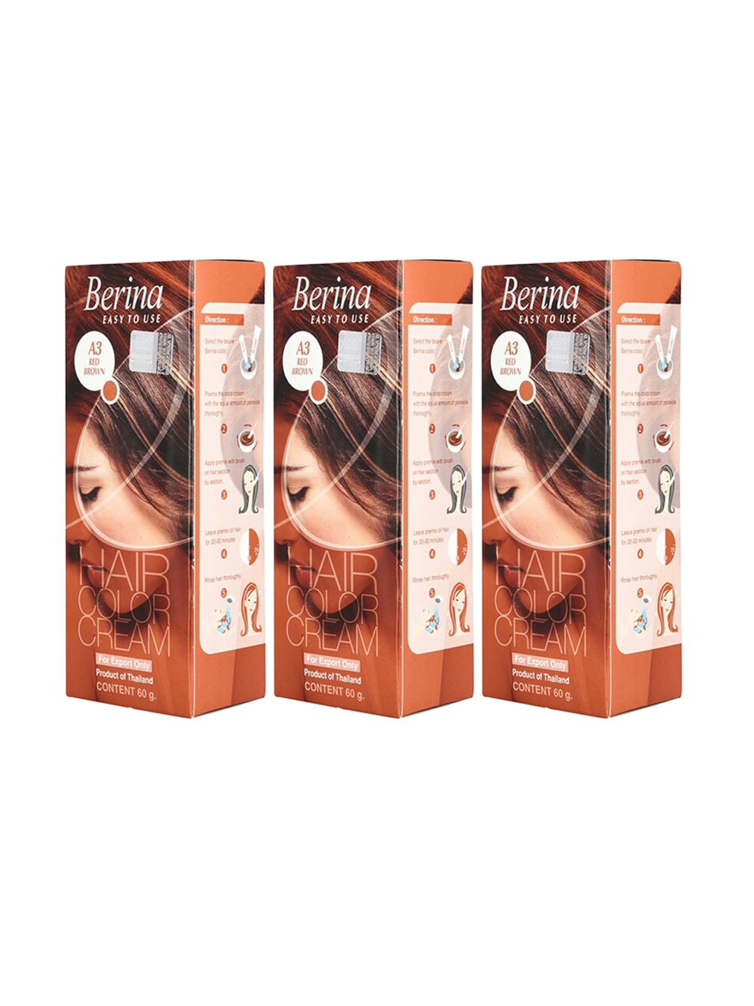 

Berina Pack of 3 Hair Color Cream A3 Red Brown