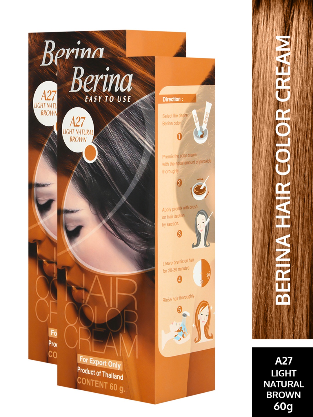 

Berina Pack of 2 Hair Color Cream A27 Light Natural Brown