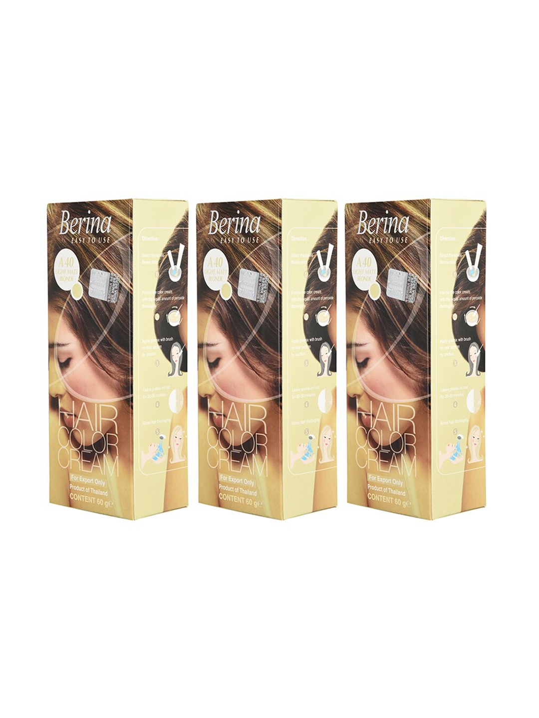 

Berina Pack of 3 Hair Color Cream A40 Light Matt Blonde, Brown