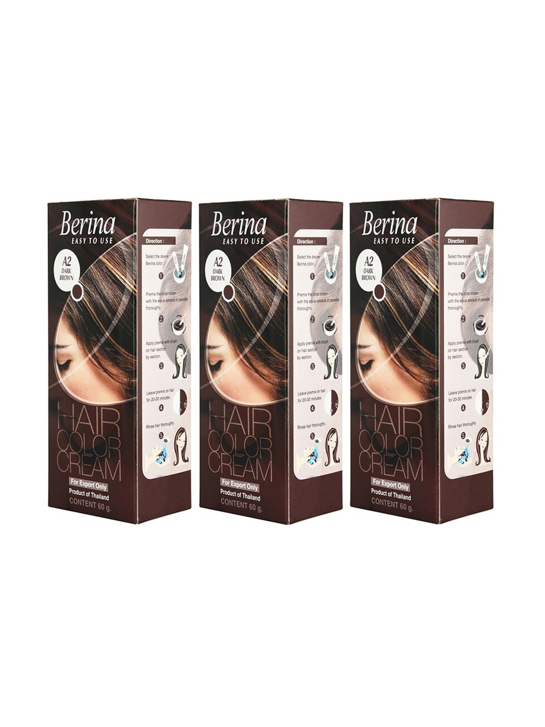 

Berina Pack of 3 Hair Color Cream A2 Dark Brown