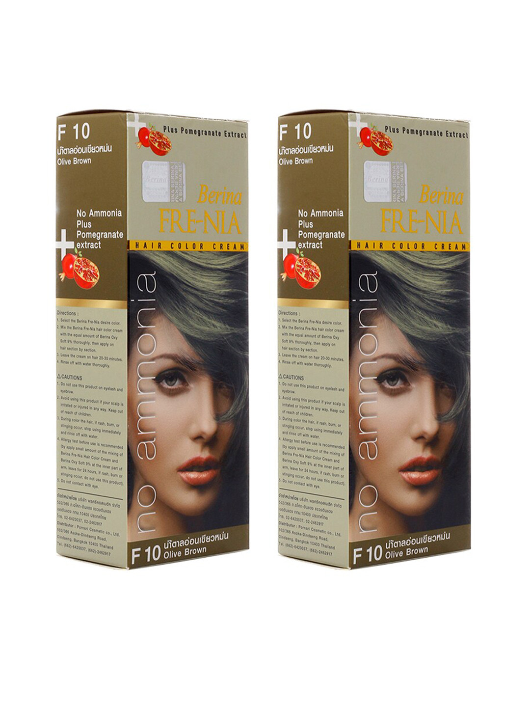 

Berina Pack of 2 FRE-NIA Hair Color Cream F10 Olive Brown