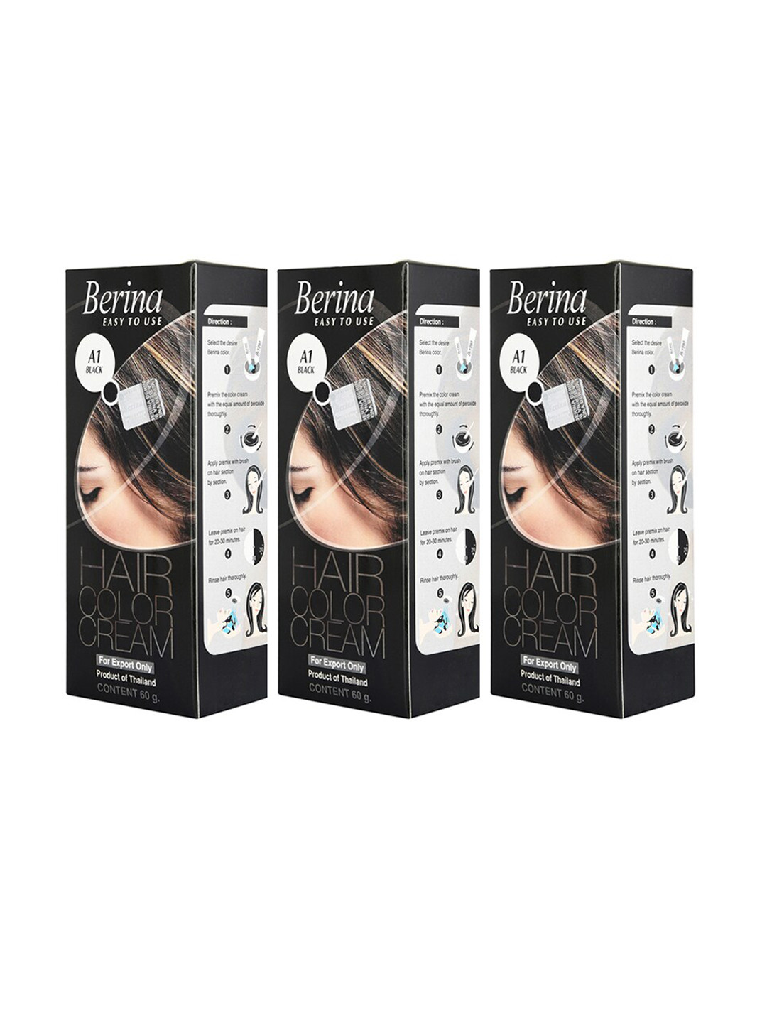 

Berina Pack of 3 Hair Color Cream A1 Black