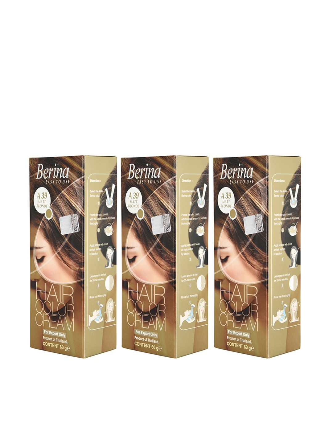 

Berina Pack of 3 Hair Color Cream A39 Matt Blonde, Brown