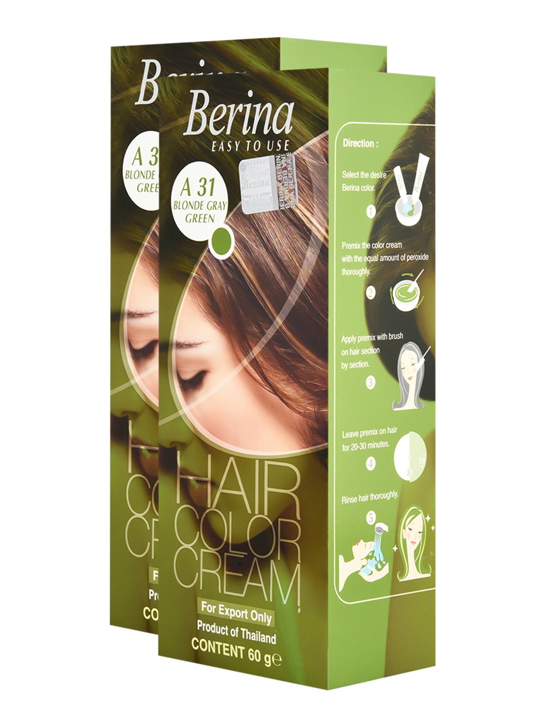 

Berina Pack of 2 Hair Color Cream A31 Blonde Gray Green