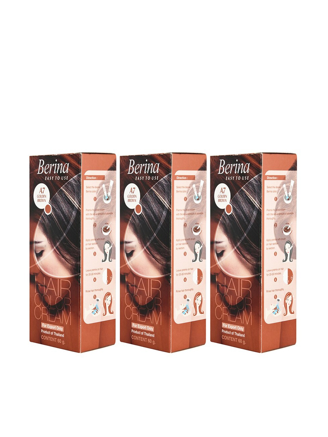 

Berina Pack of 3 Hair Color Cream A7 Golden Brown