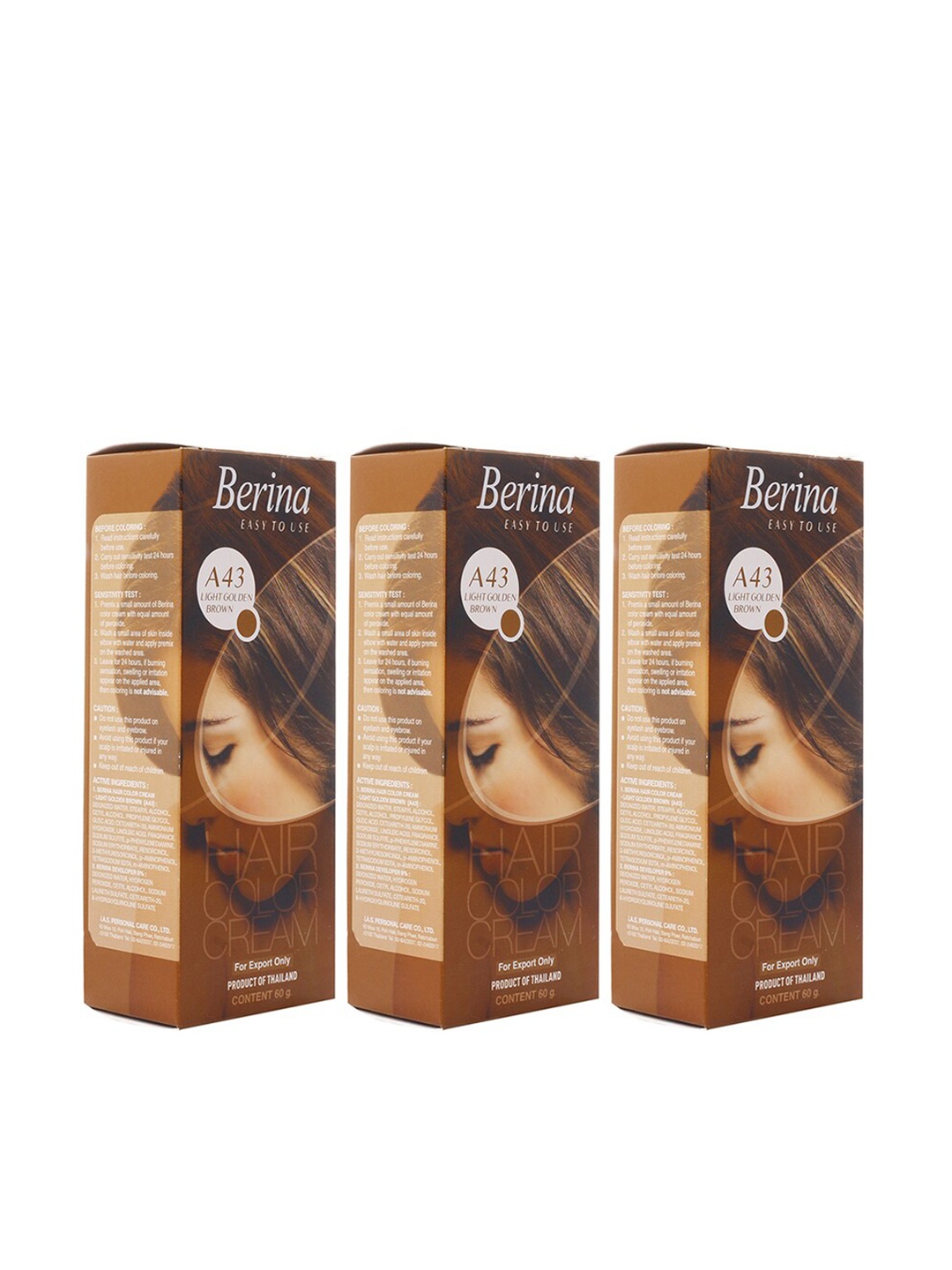 

Berina Pack of 3 Hair Color Cream A43 Light Golden Brown