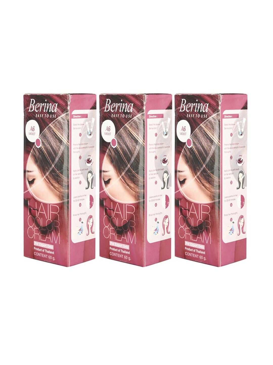 

Berina Pack of 3 Hair Color Cream A6 Violet