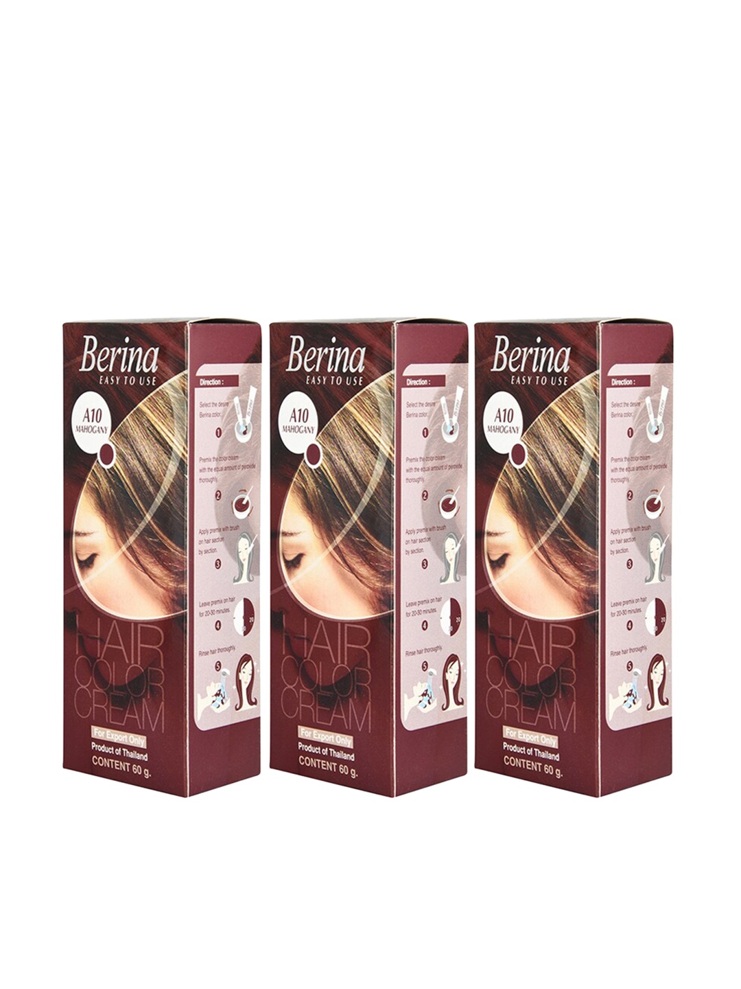 

Berina Pack of 3 Hair Color Cream A10 Mahogany, Brown