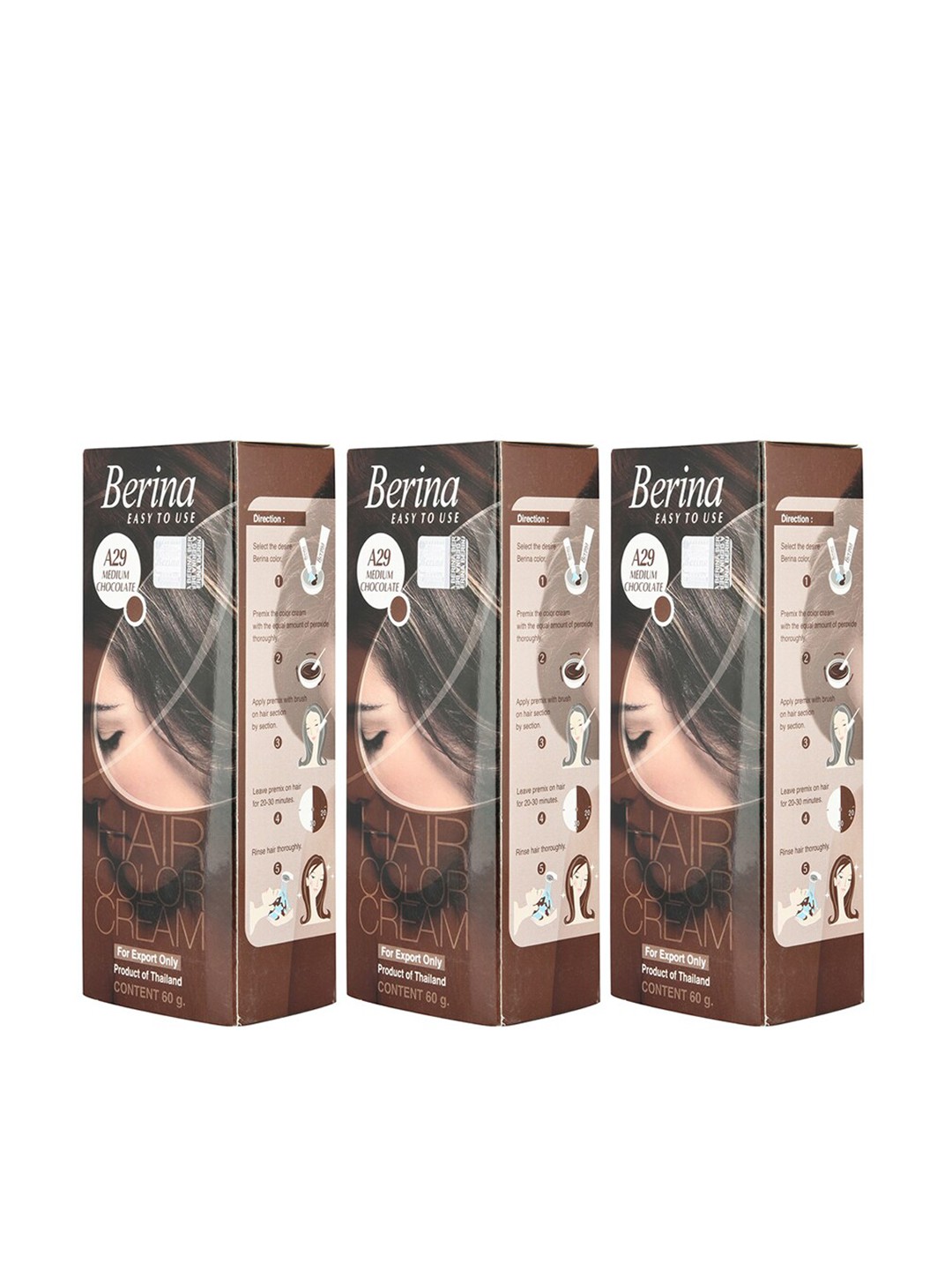 

Berina Pack of 3 Hair Color Cream A29 Medium Chocolate, Brown