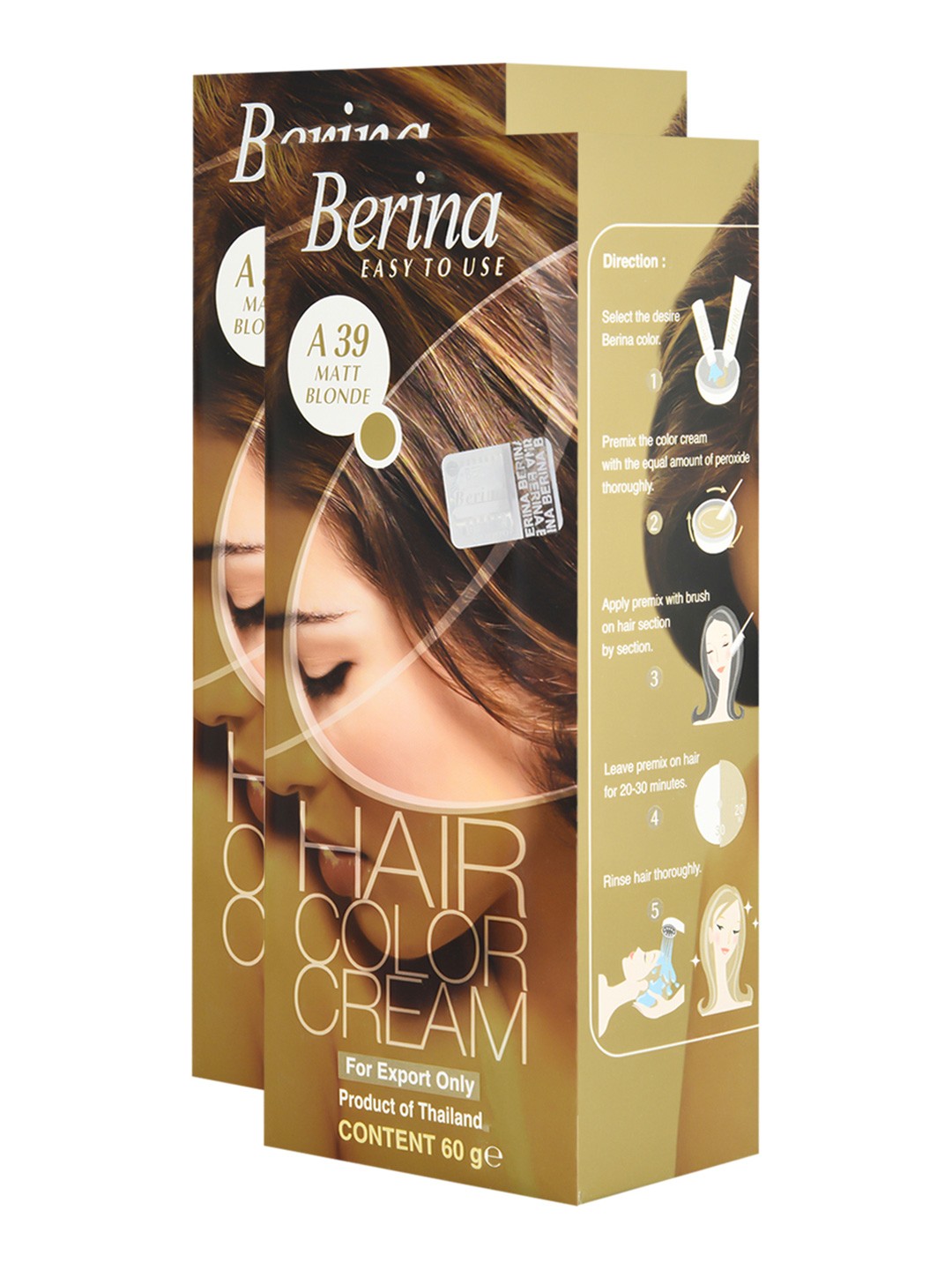 

Berina Pack of 2 Hair Color Cream A39 Matt Blonde, Gold