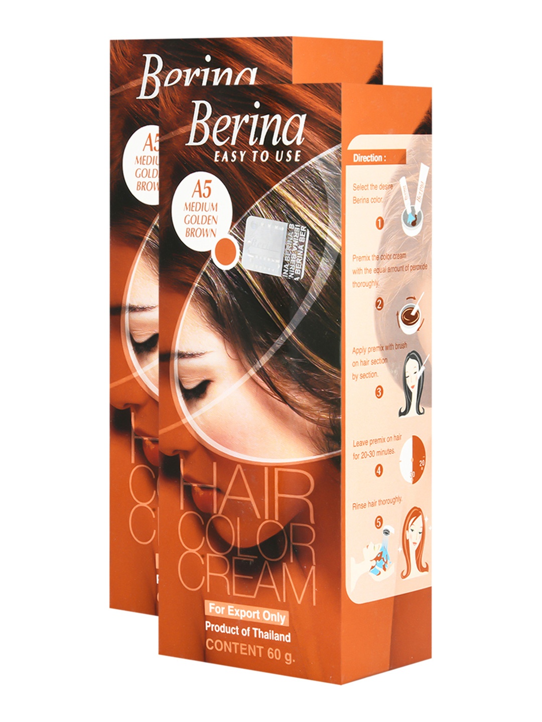 

Berina Pack of 2 Hair Color Cream A5 Medium Golden Brown