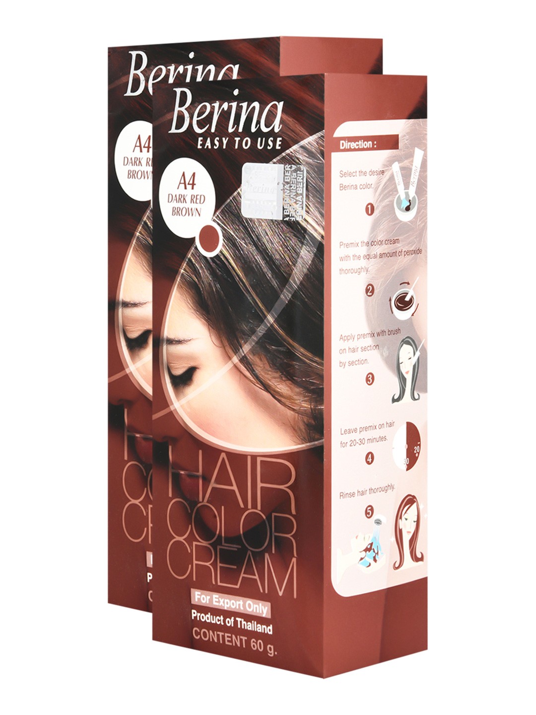

Berina Pack of 2 Hair Color Cream A4 Dark Red Brown