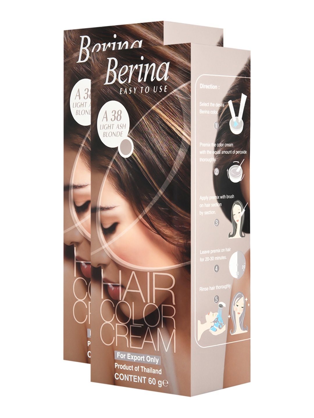 

Berina Pack of 2 Hair Color Cream A38 Light Ash Blonde, Gold