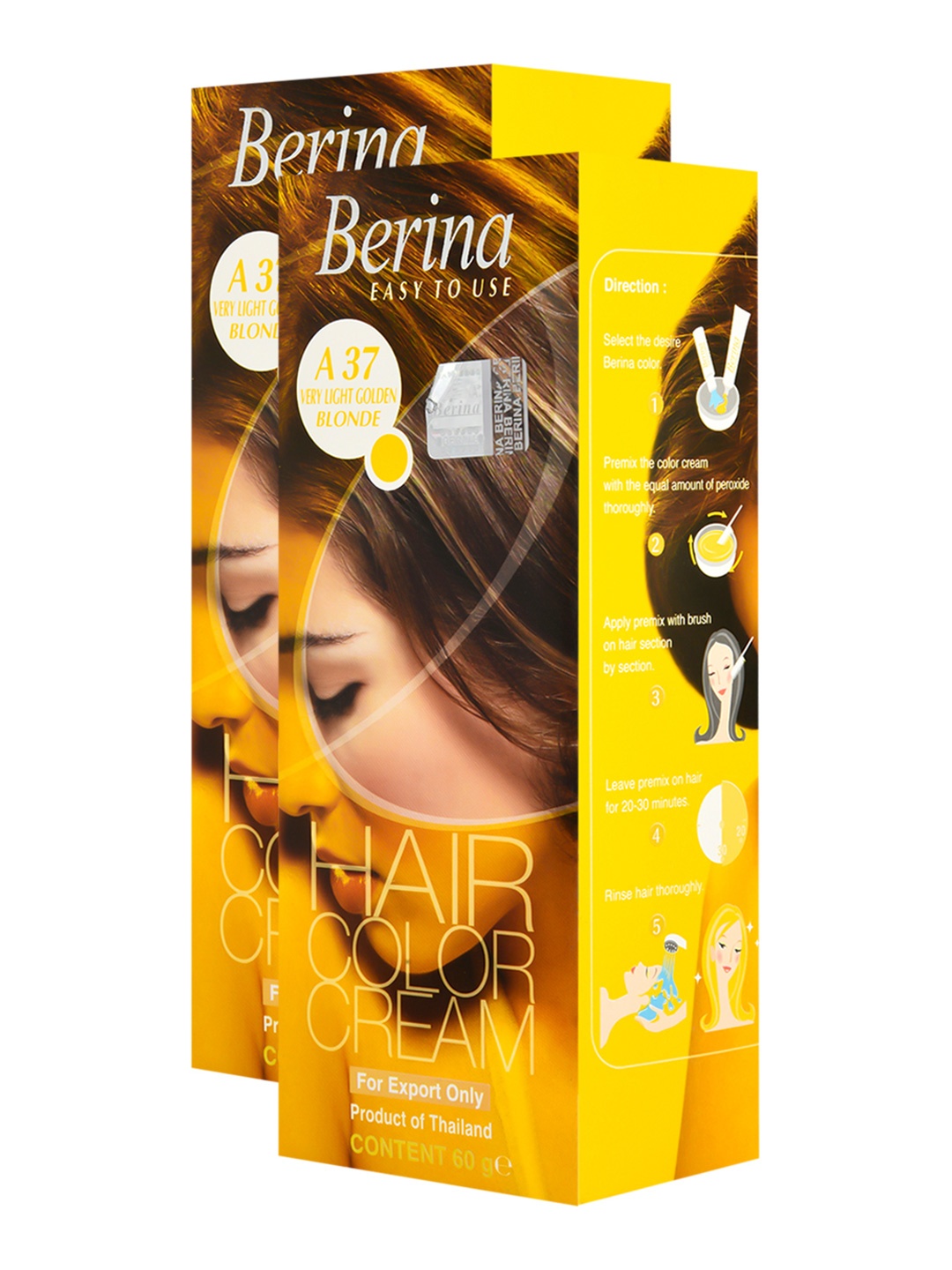 

Berina Pack of 2 Hair Color Cream A37 Very Light Golden Blonde, Gold