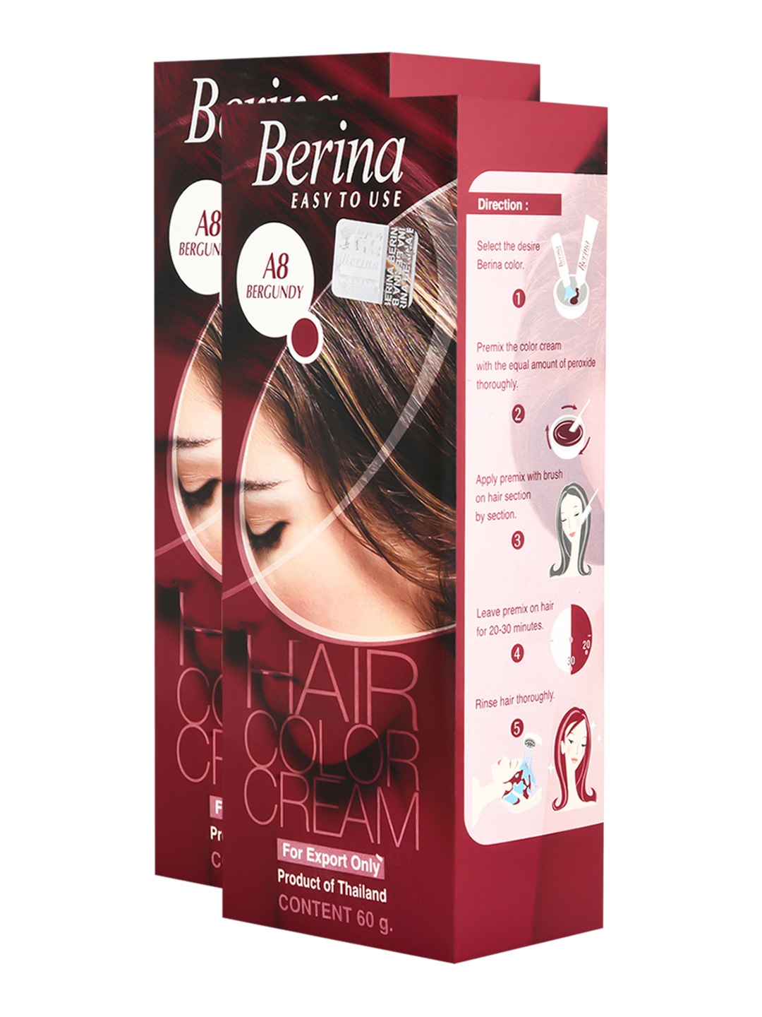 

Berina Pack of 2 Hair Color Cream A8 Bergundy, Red