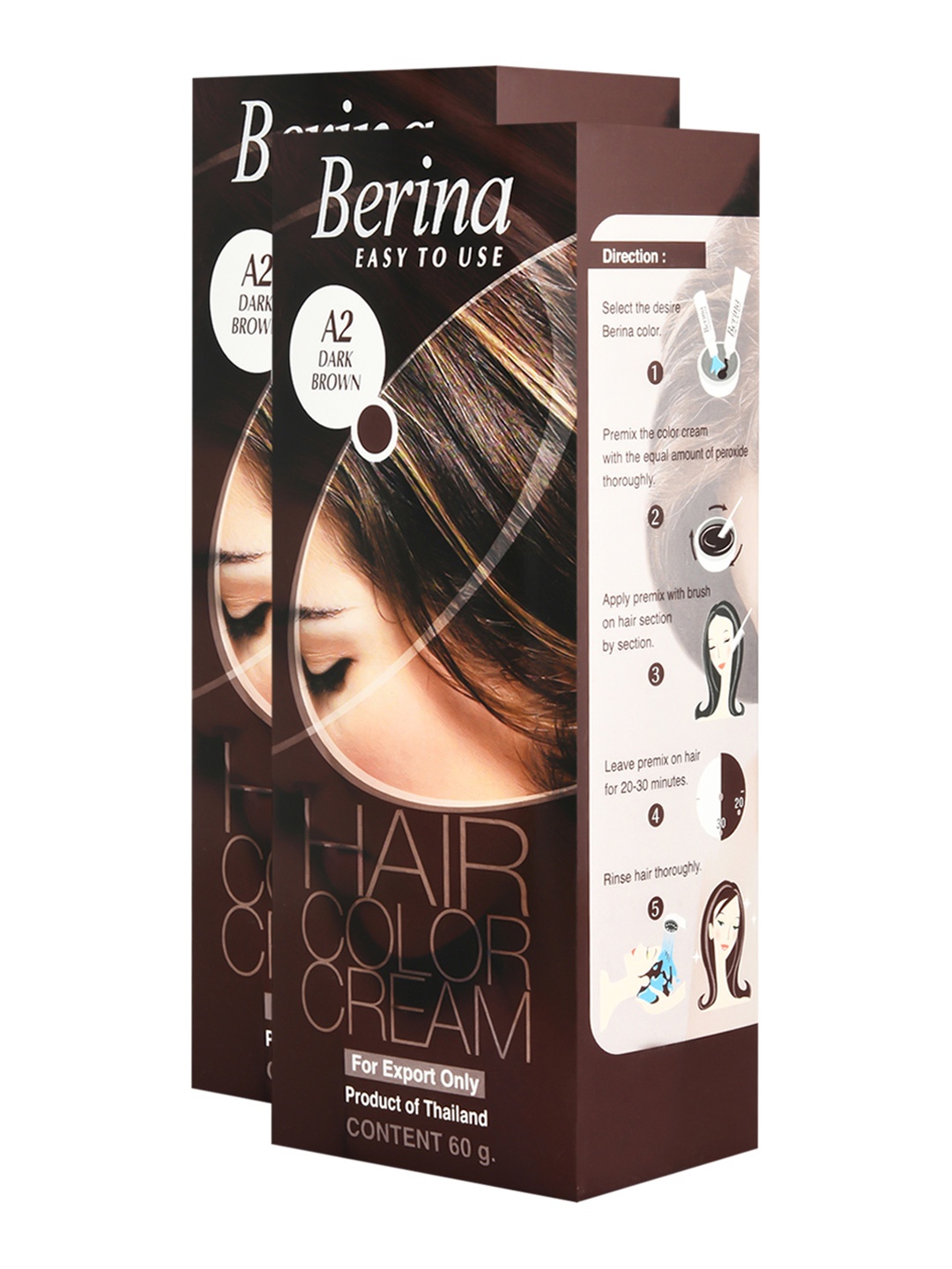 

Berina Pack of 2 Hair Color Cream A2 Dark Brown