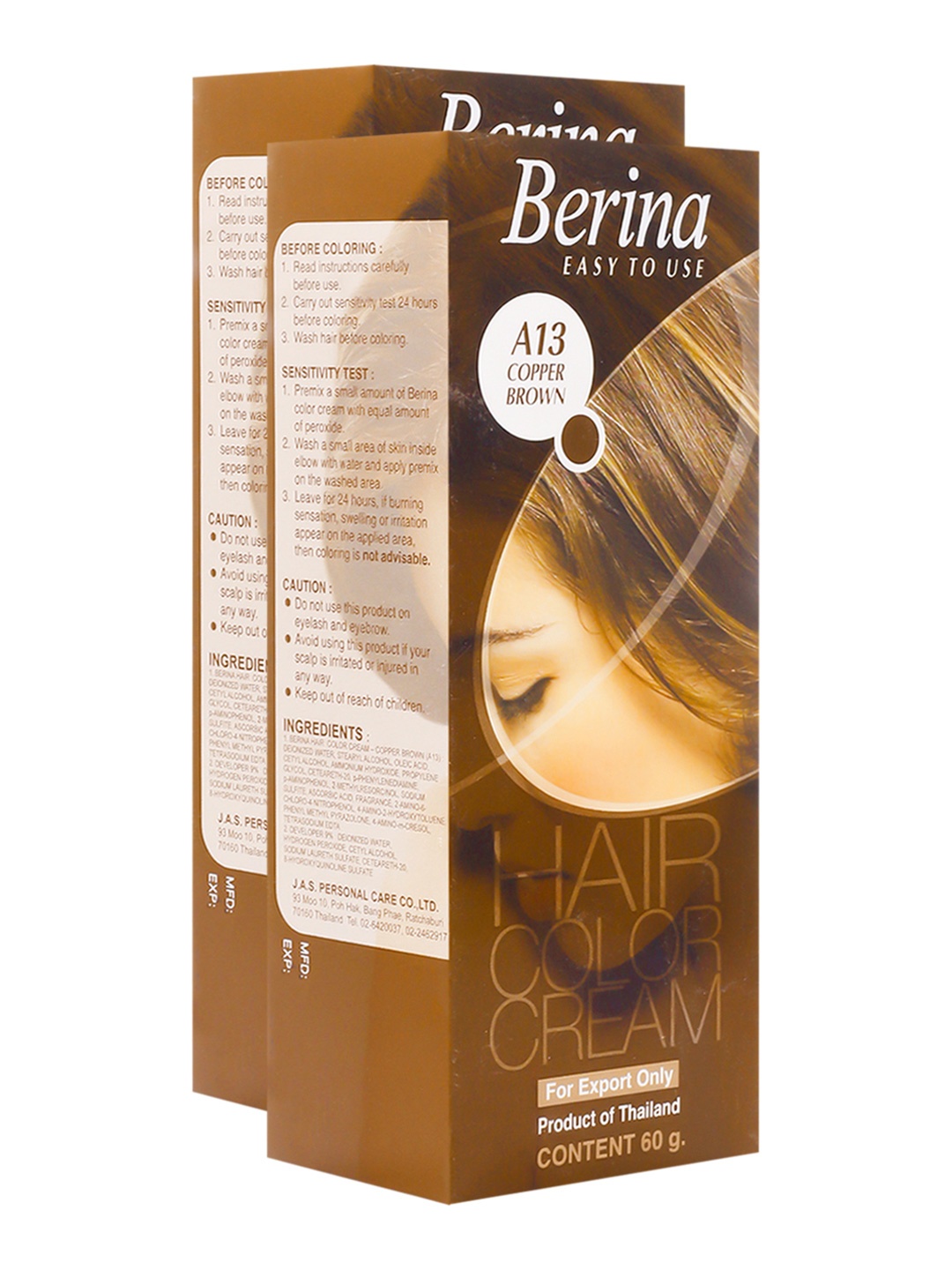 

Berina Pack of 2 Hair Color Cream A13 Copper Brown
