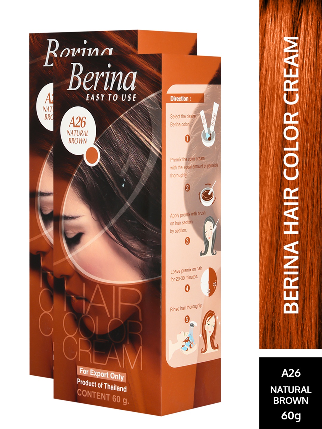 

Berina Pack of 2 Hair Color Cream A26 Natural Brown