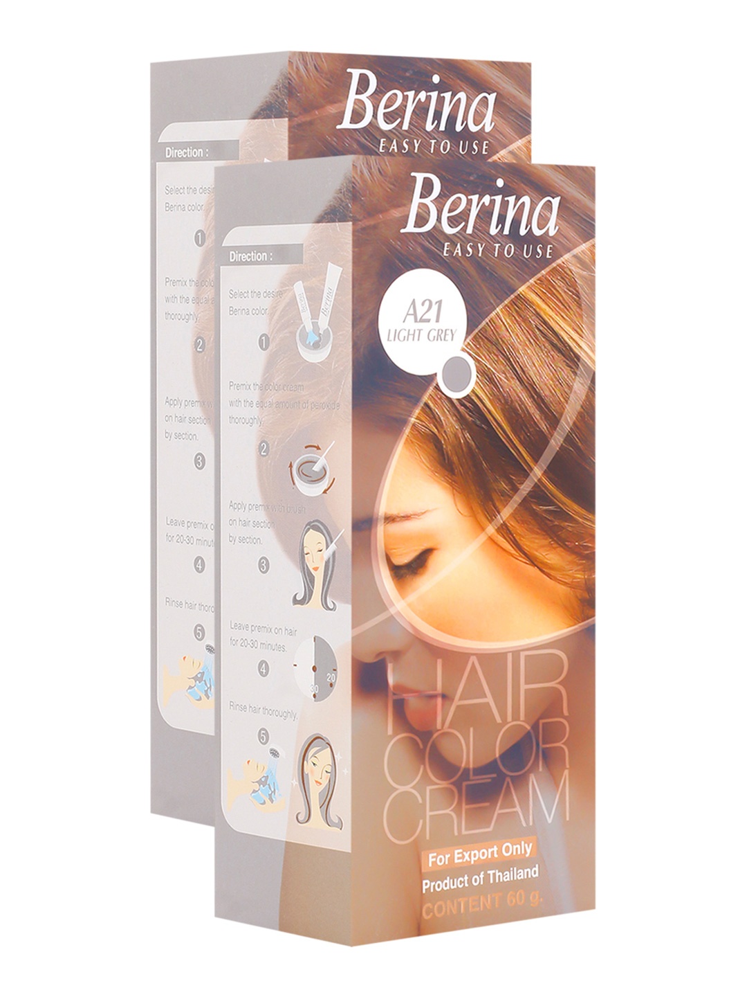 Berina Pack of 2 Hair Color Cream A21 Light Grey