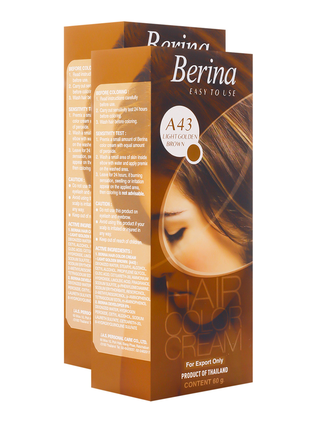 

Berina Pack of 2 Hair Color Cream A43 Light Golden Brown
