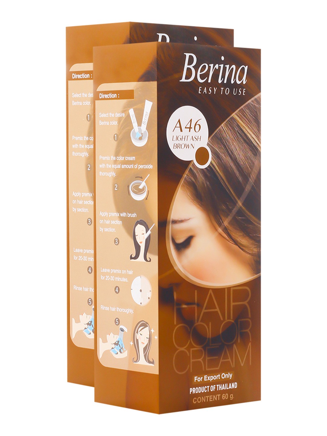 

Berina Pack of 2 Hair Color Cream A46 Light Ash Brown