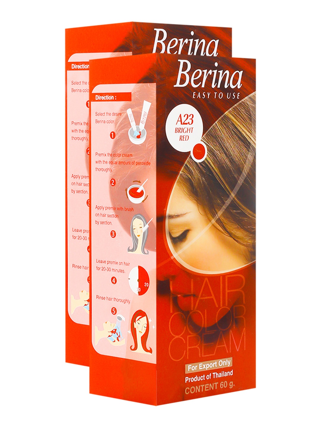 Berina Pack of 2 Hair Color Cream A23 Bright Red