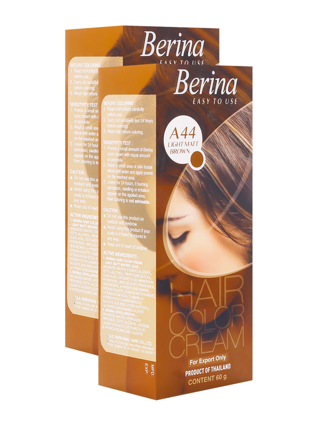 

Berina Pack of 2 Hair Color Cream A44 Light Matt Brown