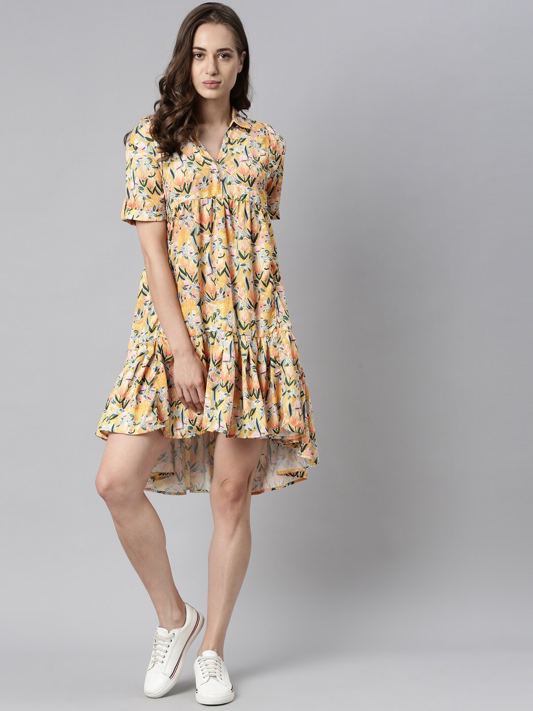 

RAREISM Women Yellow Floral High-Low Dress