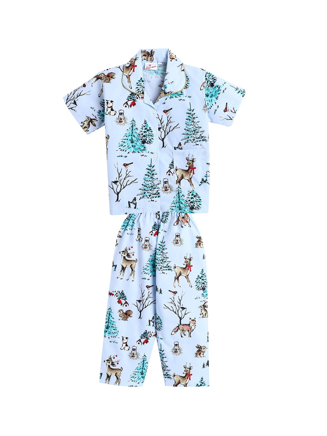 

The Magic Wand Unisex Kids Blue & Brown Printed Night suit
