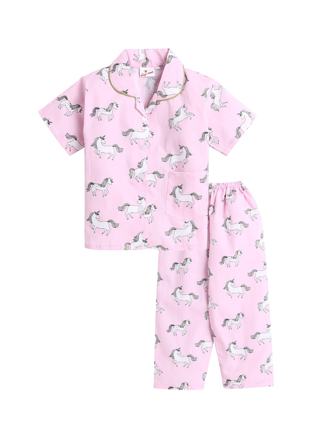 

The Magic Wand Girls Pink & White Printed Night Suit