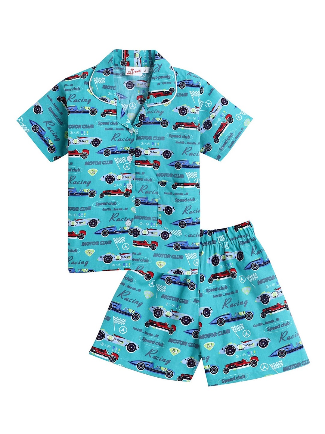

The Magic Wand Unisex Kids Turquoise Blue & Red Printed Night Suit
