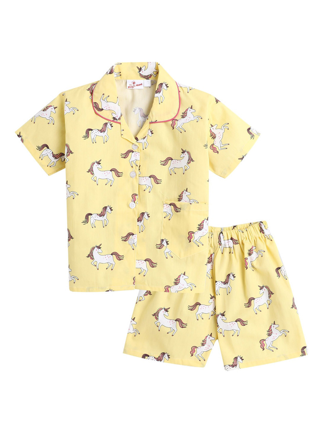 

The Magic Wand Girls Yellow & White Printed Night Suit