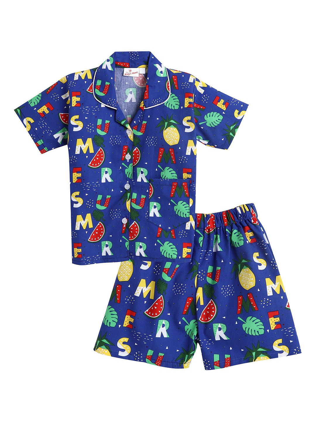 

The Magic Wand Unisex Kids Blue & Green Printed Night Suit