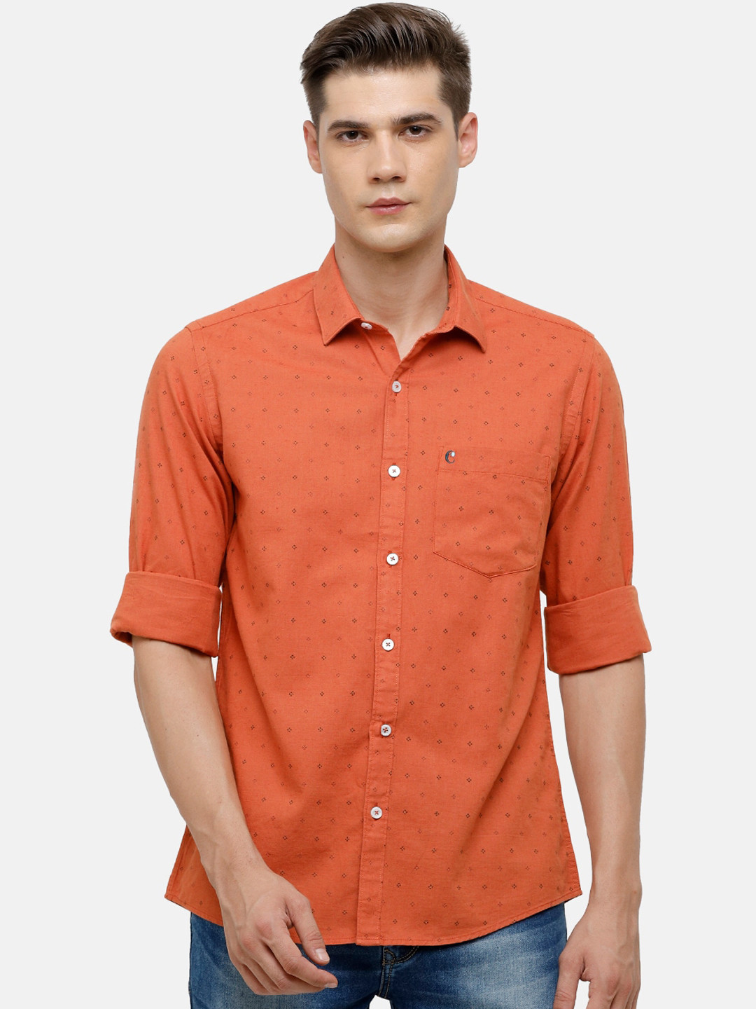 

CAVALLO by Linen Club Men Orange Printed Casual Shirt