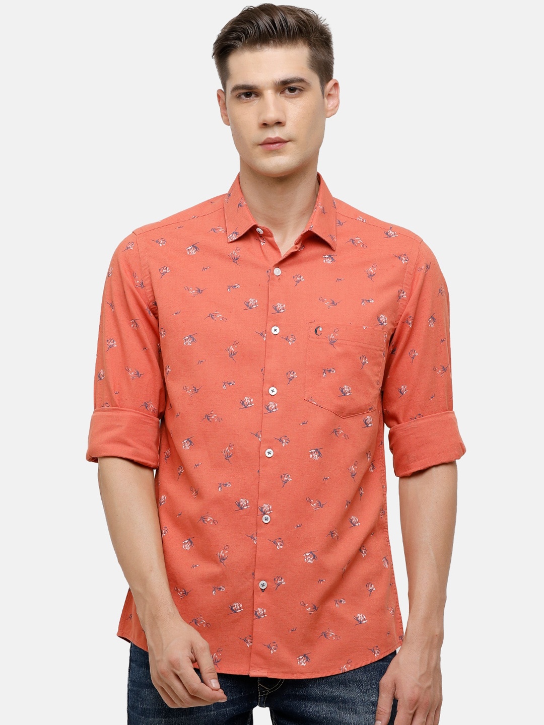 

CAVALLO by Linen Club Men Orange Printed Casual Shirt