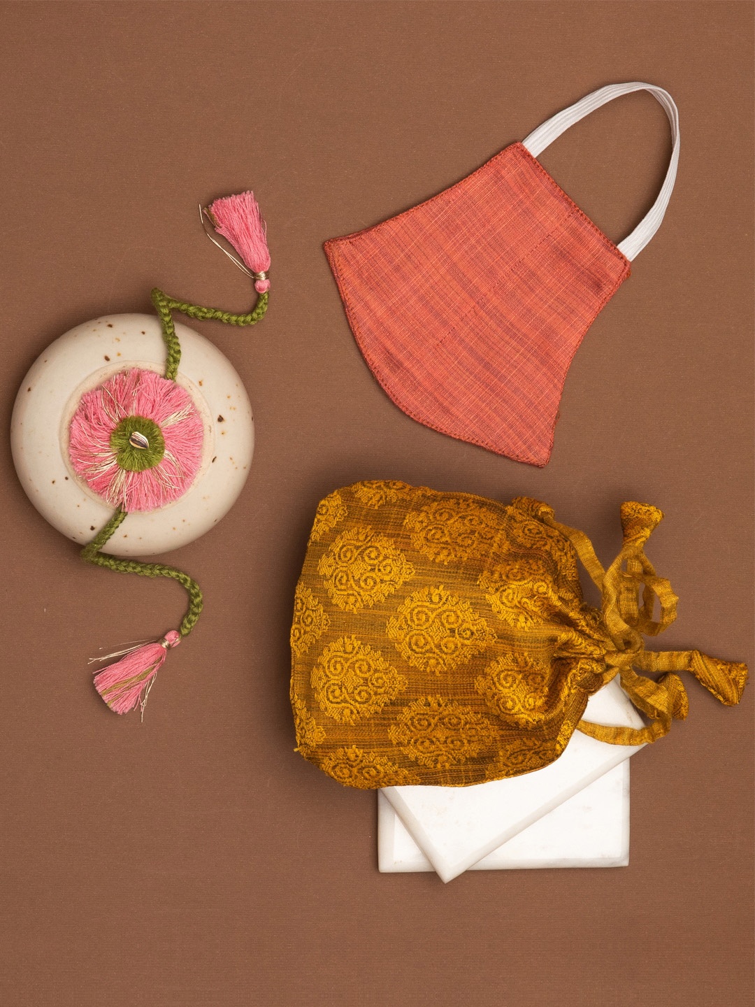 

VASTRAMAY Pink & Mustard Eco Friendly Rakhi Gift Set