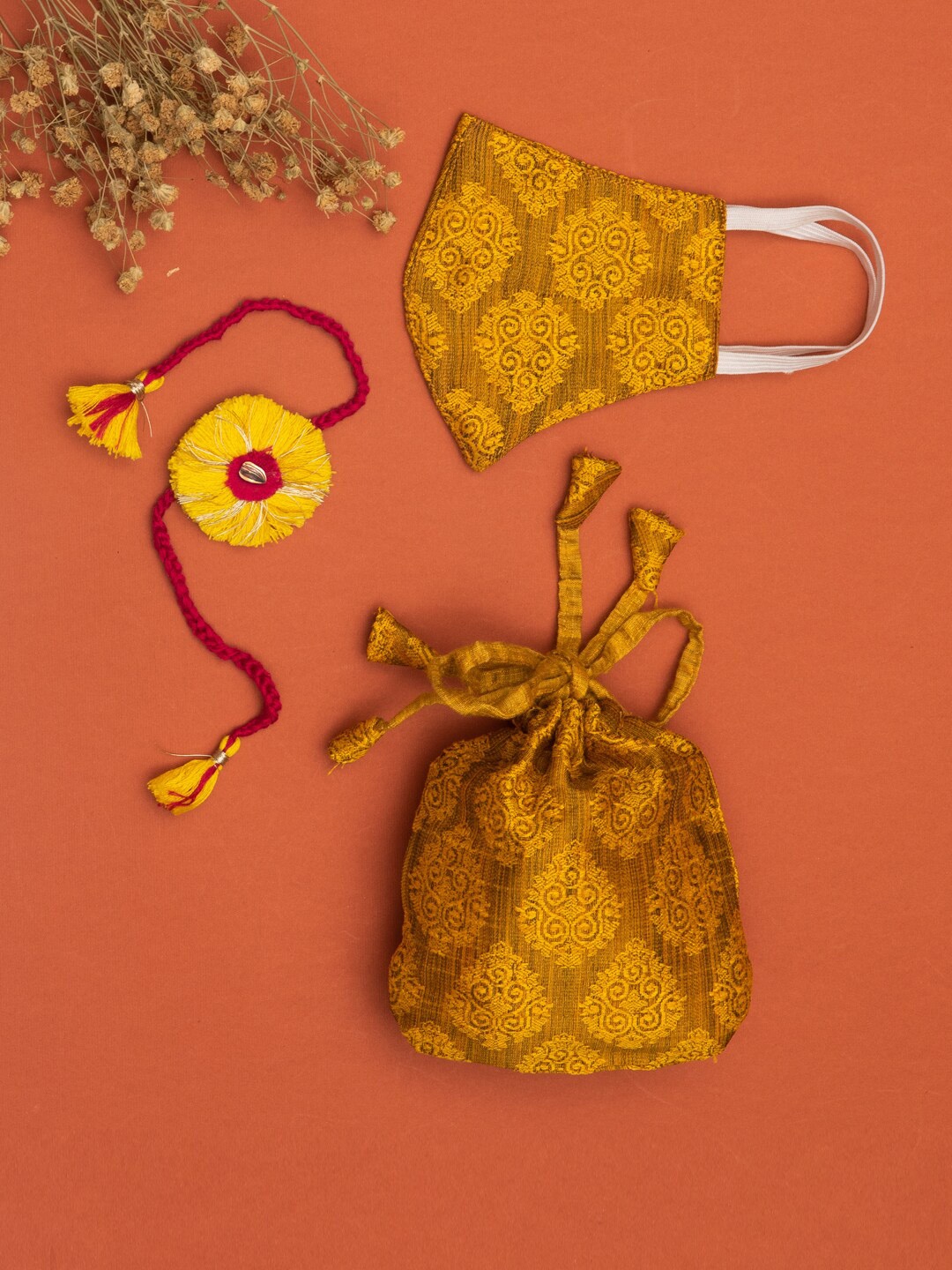 

VASTRAMAY Yellow & Mustard Eco Friendly Rakhi Gift Set