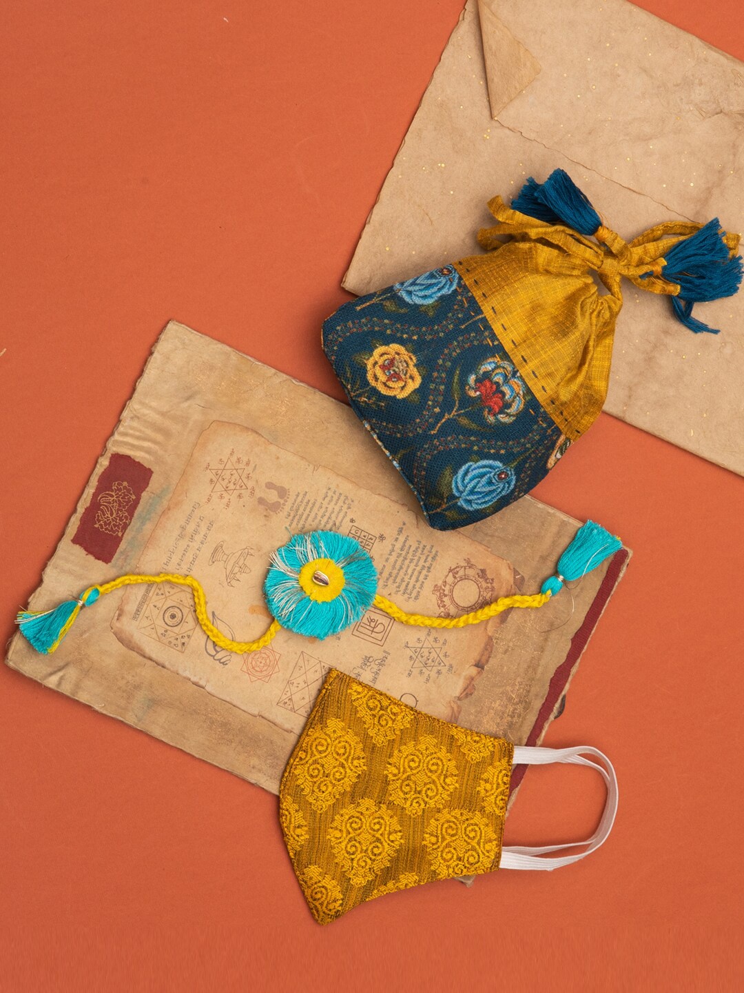

VASTRAMAY Blue & Mustard Eco Friendly Rakhi Gift Set