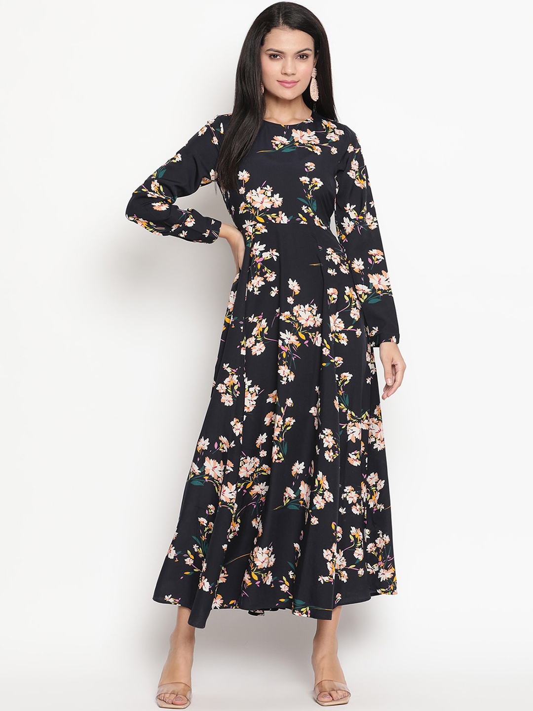 

HOUSE OF KKARMA Navy Blue Floral Maxi Dress