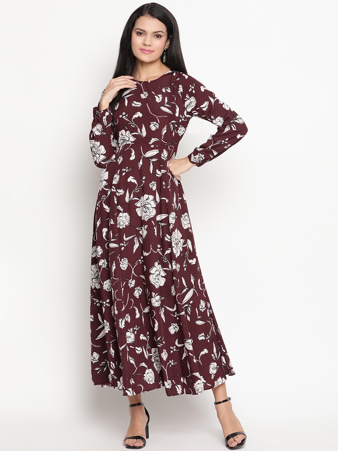 

HOUSE OF KKARMA Burgundy Floral Maxi Dress