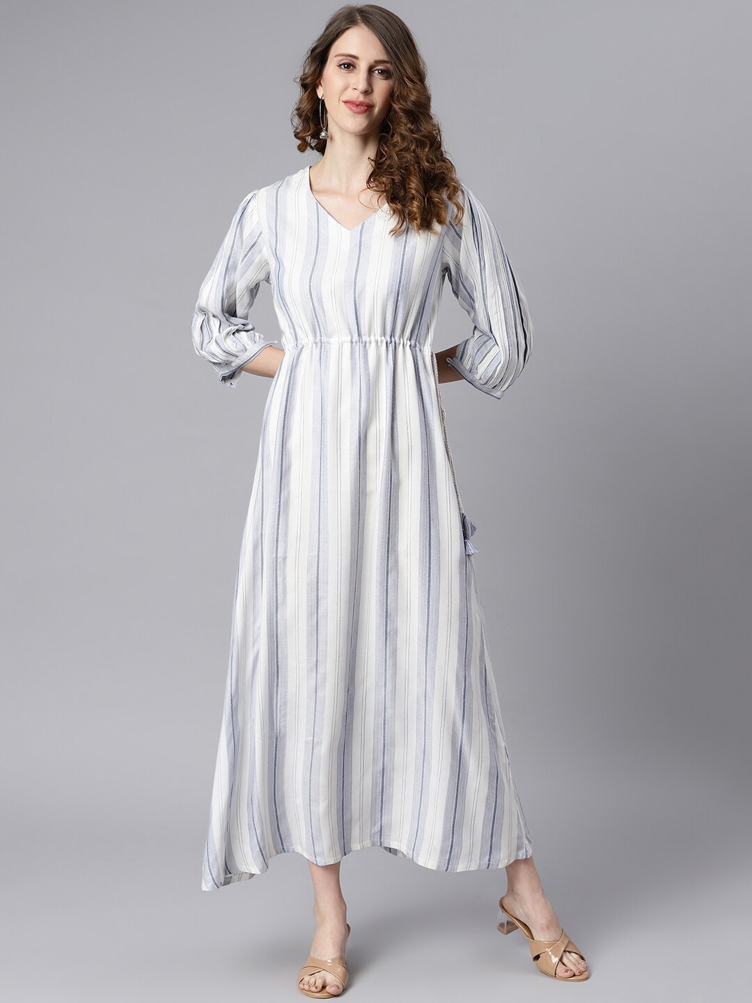 

Janasya Women White Striped Maxi Dress