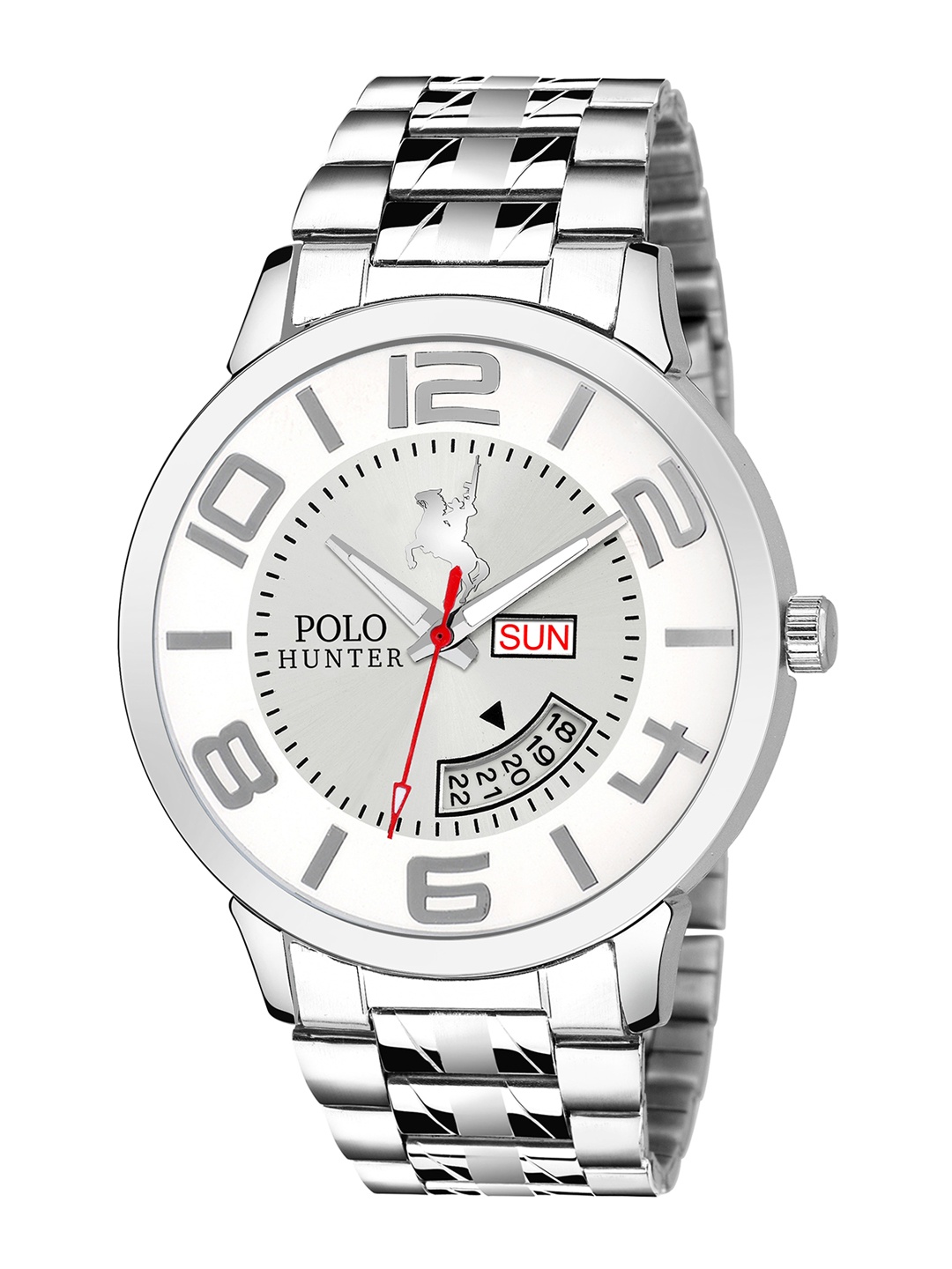 

POLO HUNTER Men Silver-Toned Dial & Stainless Steel Bracelet Style Strap Analogue Watch, White