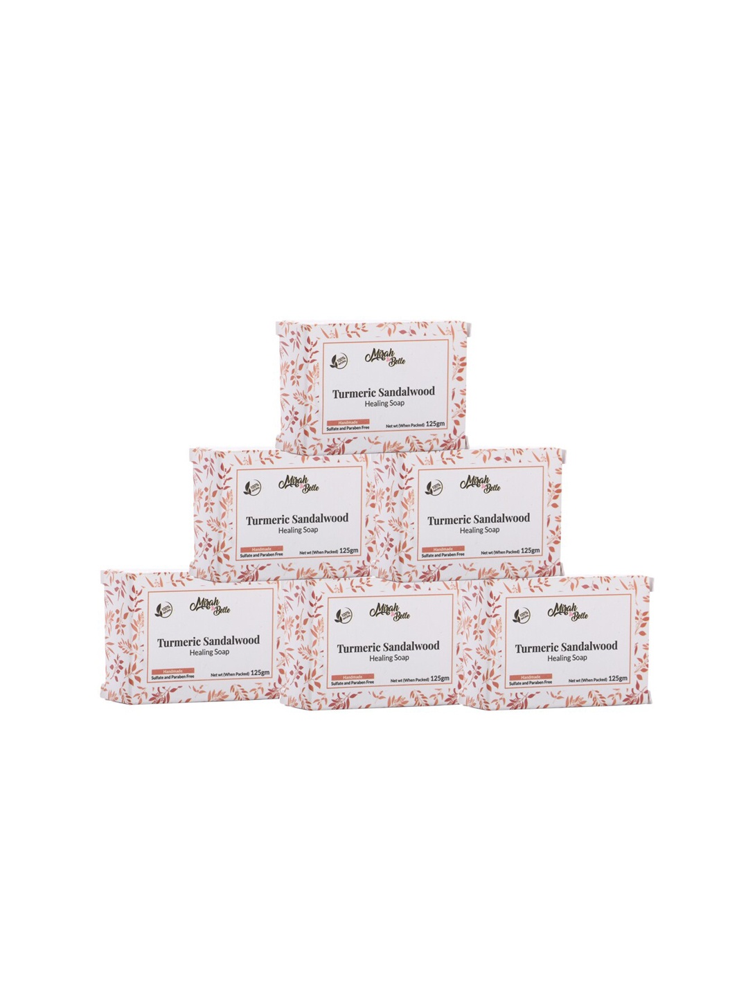 

Mirah Belle Pack of 6 Sandalwood Turmeric - Skin Healing Soap- 125g Each, White