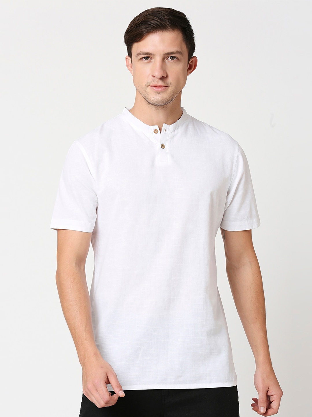 

Bewakoof Men White Henley Neck T-shirt