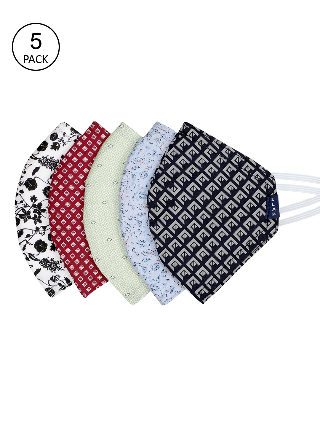 

Llak Jeans Adults Pack Of 5 Multicoloured Printed 3-Ply Reusable Cloth Masks, Multi