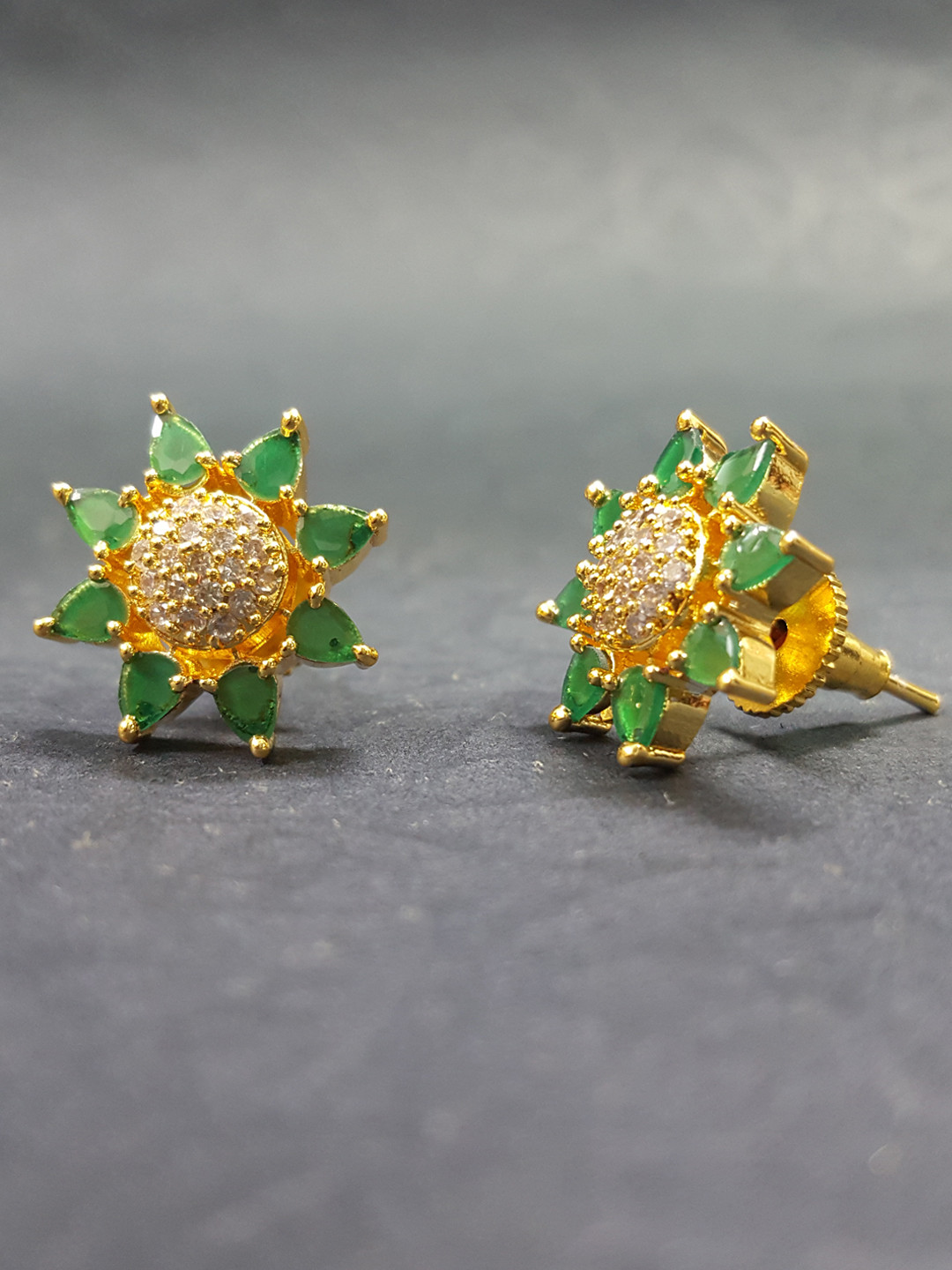

OOMPH Gold Toned and Green Contemporary Cubic Zirconia Studs Earrings